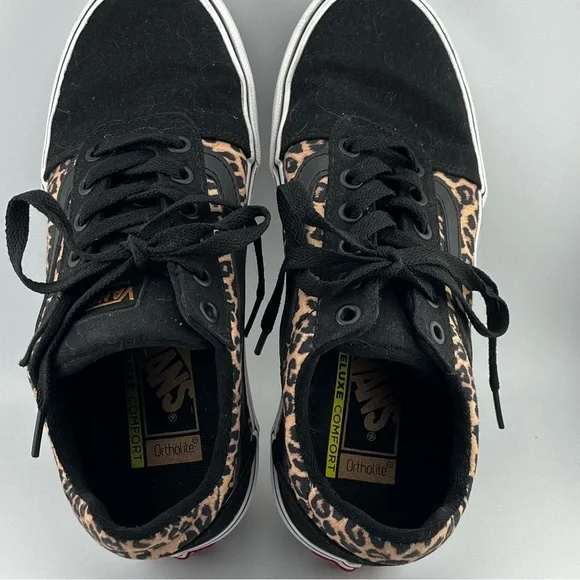 Vans Old Skool Women's 7.5 Black Leopard Canvas Sneakers Suede Shoe Low Top - Picture 4 of 10